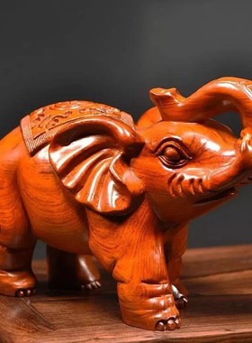速发实木大象摆件一礼黑檀木雕刻吸水象工艺礼品乔迁开业送对客厅
