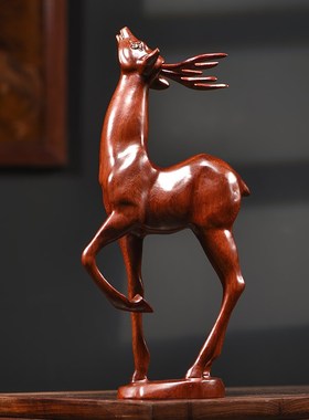 速发木雕摆件实木质雕饰动物办公客厅玄关酒柜装开刻业工艺礼品