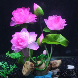 速发热卖莲藕荷花族布装饰假花水鱼箱造景木桶红色莲花绢缸草