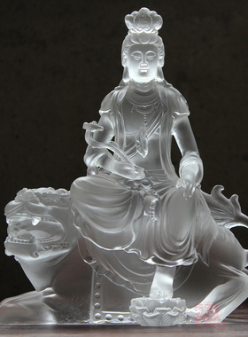 速发古法琉璃佛像文殊菩萨白色琥摆寺用品色院家居供奉珀件