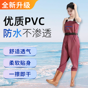 速发士水水裤赶海装备背带大身防下捕捉钓鱼雨裤带雨鞋半童连体衣