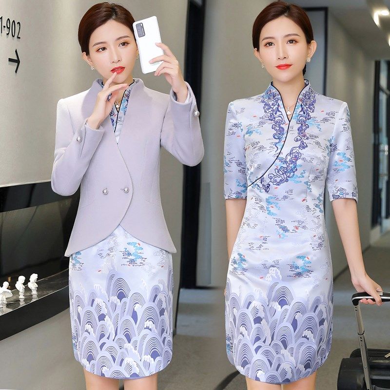 速发海航空姐制连职业装服衣裙空乘迎宾礼仪接待旗袍前台工作服