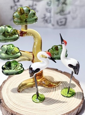 淄博琉璃松树摆件常青树纯手工送礼新中式盆栽造景观赏可爱迷你树