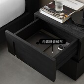 床头柜床边柜黑色木显纹纯实木家俱意式 极简卧室抽屉收纳柜边柜
