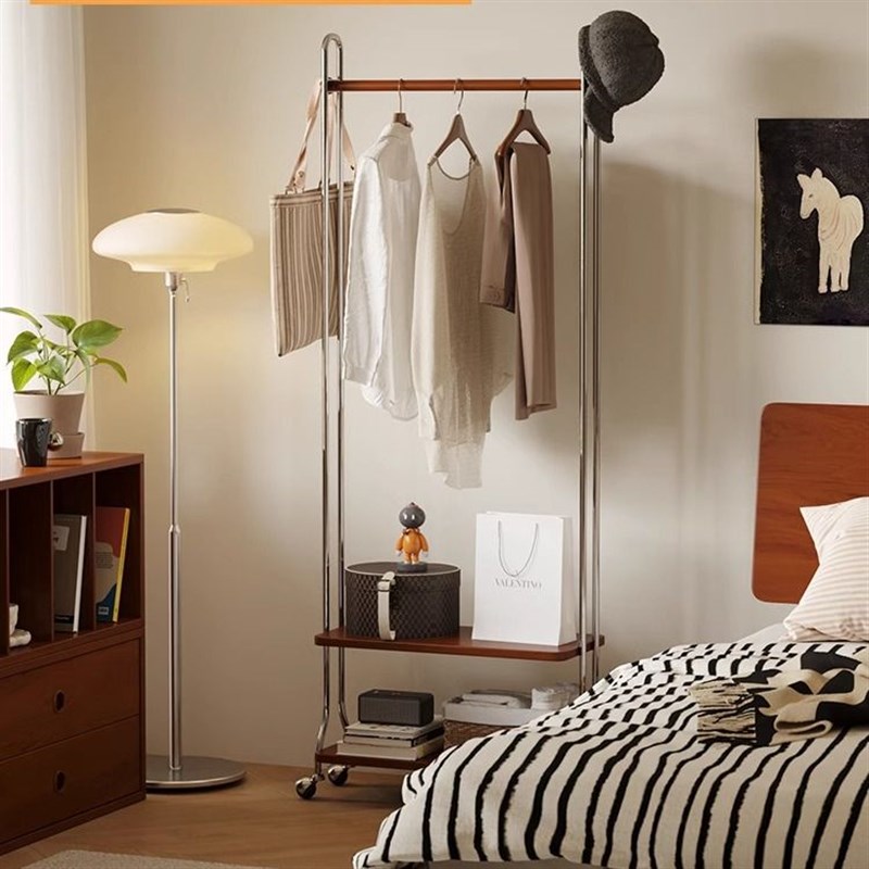 北欧实木衣帽架可移动落地多功能收纳挂衣架卧室小型中古风置物架