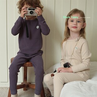 2024秋冬小黑托昵尼保暖内衣套装男女童家居服打底睡衣秋衣秋裤冬