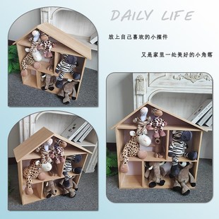实木墙上置物架格子儿童房墙面装饰小房子玩偶屋收纳吊柜壁挂