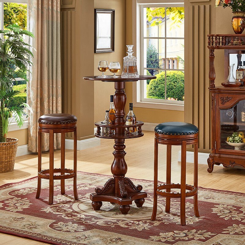 筑创美庭欧式吧凳实木吧椅美式吧台椅简约吧椅巴凳家用酒吧椅吧台