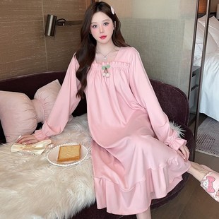 德绒睡裙女春秋甜美公主风大码220斤长款秋冬保暖宽松孕妇连衣裙