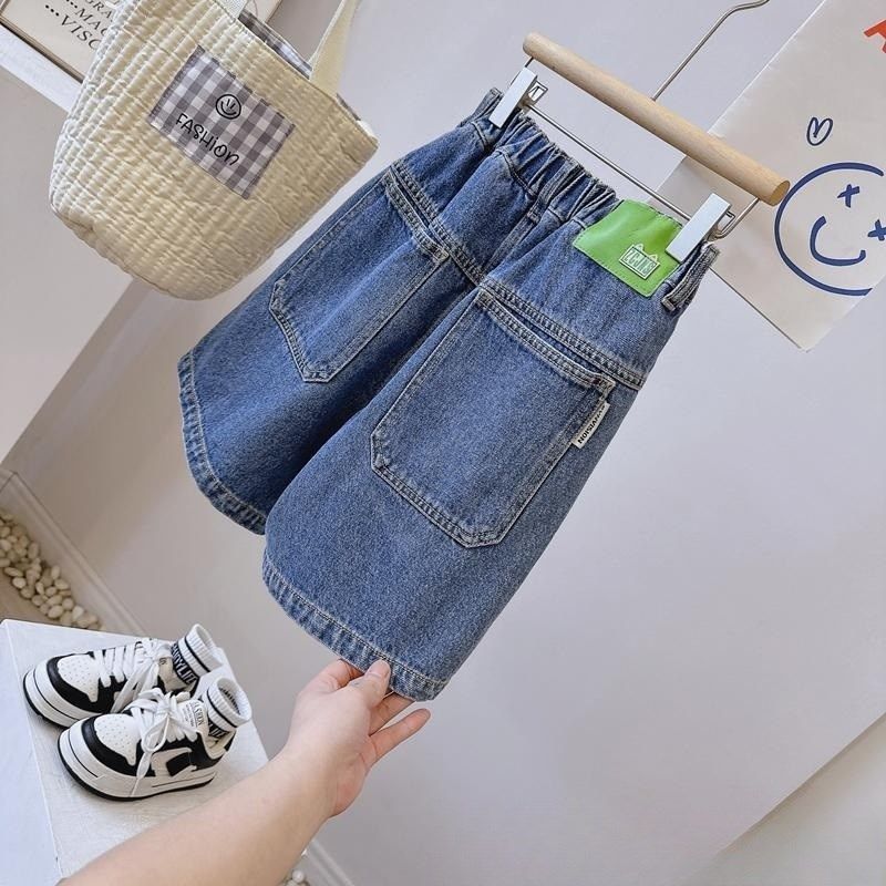 女童夏季牛仔中裤儿童外穿宽松休闲裤中大童洋气短裤时髦阔腿裤子