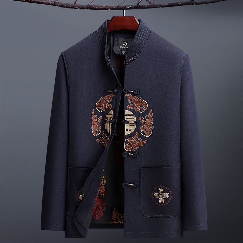 中国风中老年唐装男夹克中式男装中山装爸爸外套老人爷爷生日过寿