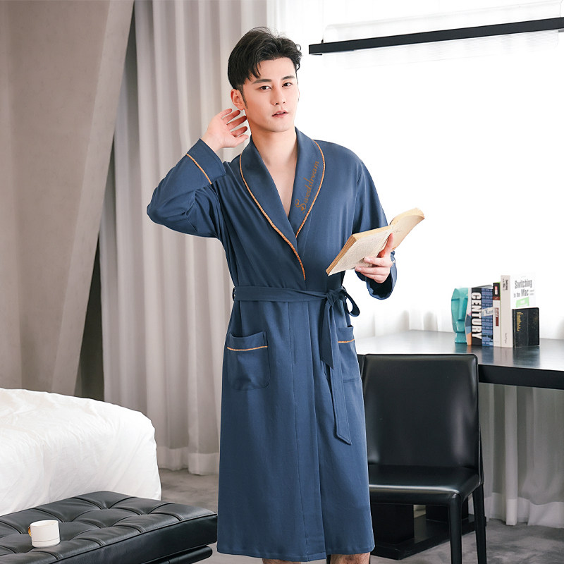 男士睡袍男款浴袍式大衣春秋款秋季和服纯棉长袖长款睡衣2023新款