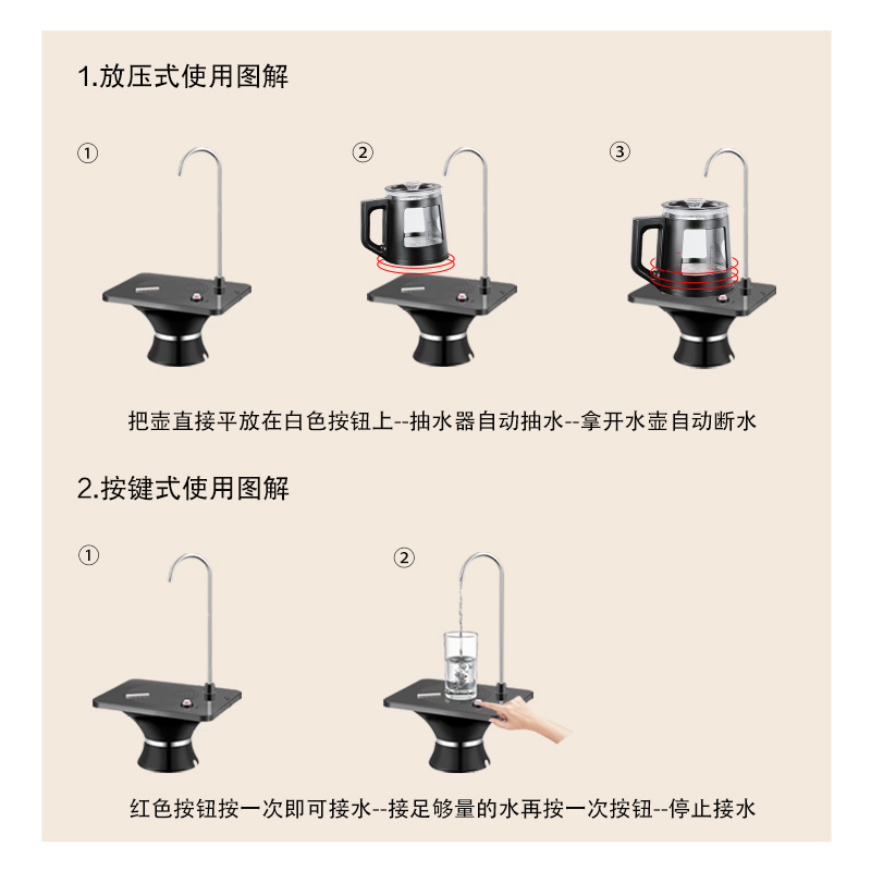 美能迪充电式抽水器无线托盘式桶装水家用自动吸水器一体桶桌两用