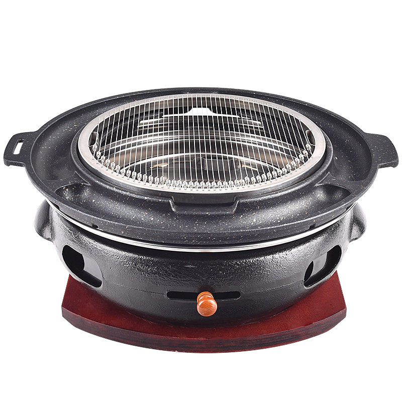 韩式碳烤炉商用铸铁炭火烤肉炉上排烟烧烤炉家用木炭烤肉锅加厚