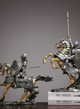 北欧轻奢铠甲骑士马到成功摆件创意中式客厅办公室装饰品开业礼品