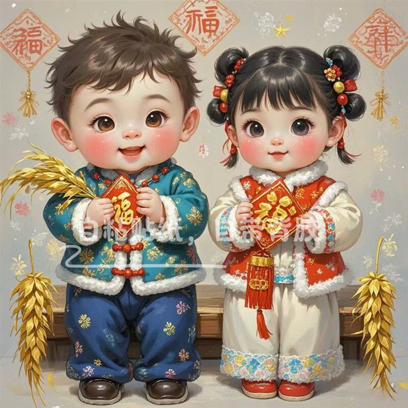 年年有余新年娃娃创意贴画房门玄关客厅卧室墙面招财童子装饰贴纸