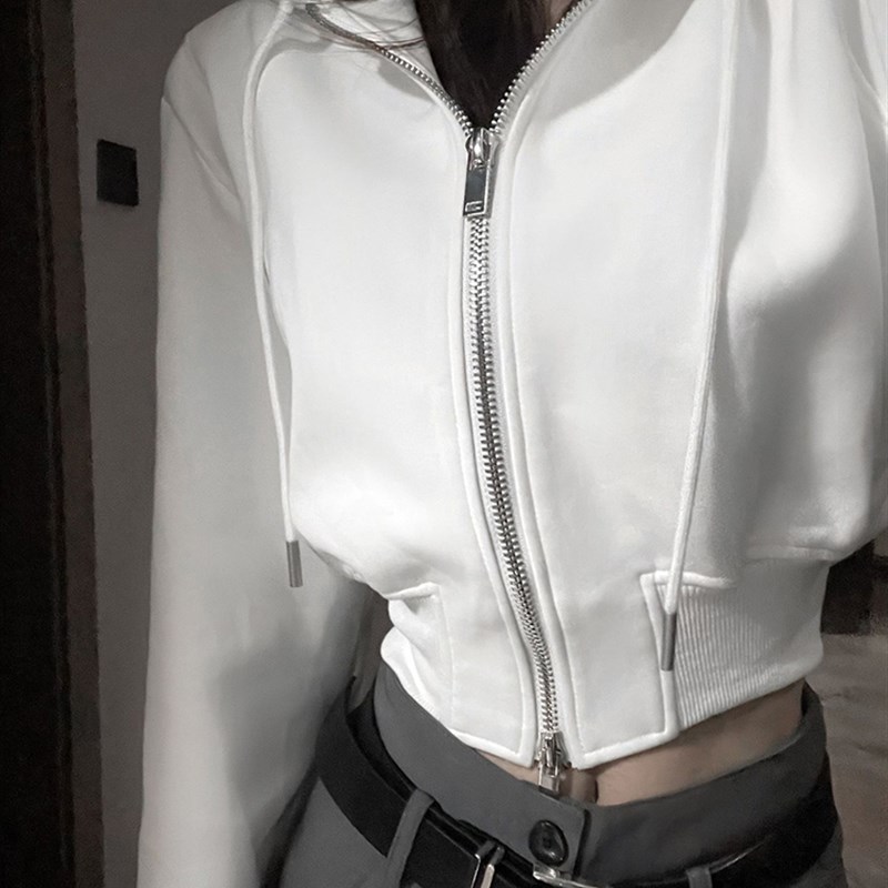 美式穿搭连帽短版卫衣女春秋冬气质收腰薄款外套高级感街头上衣服