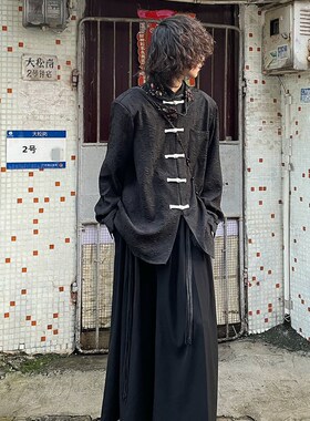 以休眠 小众浮雕提花新中式排扣立领垫肩长袖短袖衬衫