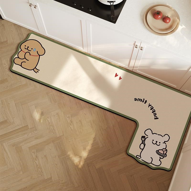 卡通小狗厨房地垫L形吸水耐脏防滑脚垫家用厨房拐角吸油防污垫子