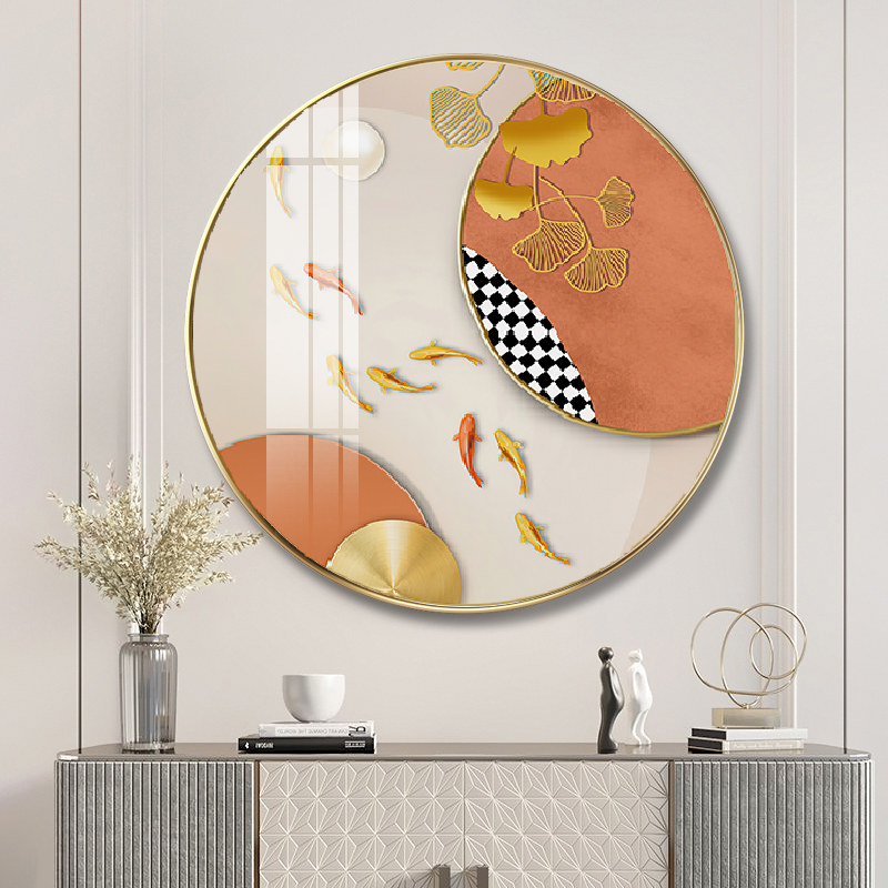 轻奢九鱼圆形玄关装饰画客厅背景墙晶瓷壁画客厅走廊书房抽象挂画,家居饰品,现代装饰画,淘宝优惠券,粉丝福利购,淘宝优惠卷