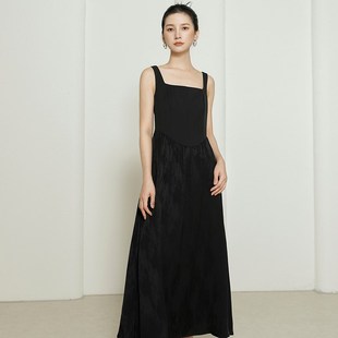 配西装外套定制提花连衣裙女2025春款气质黑色拼接吊带裙修身长裙