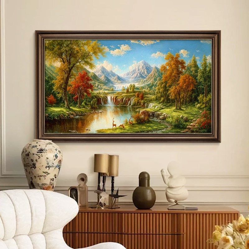 大尺寸电表箱装饰画轻奢高级感聚宝盆山水画客厅挂画免打孔遮挡画