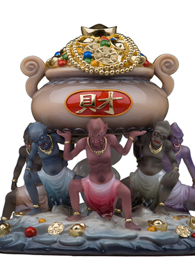 五鬼神像汉白玉居家客厅装饰品五方生财五小鬼五灵公手工艺品摆件