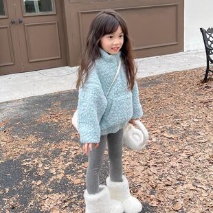 女童冬季套装2025女宝加绒加厚卫衣外套羊羔毛加厚一条过冬打底裤