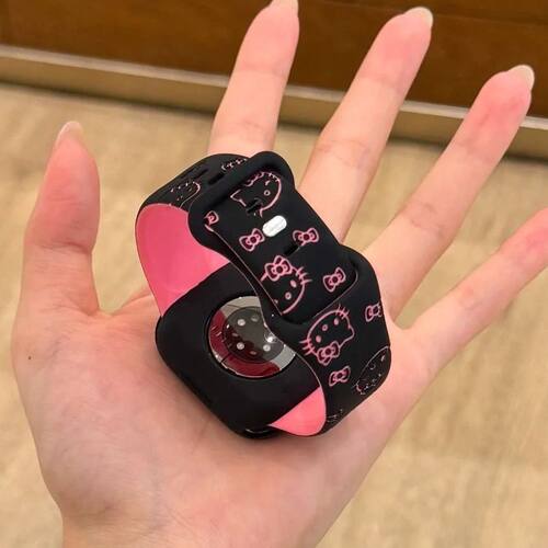 浮雕kt猫拼色硅胶蝴蝶扣表带适用小米手环9pro红米watch5华为fit4