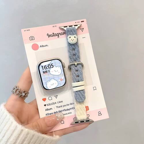 适用于苹果手表S11表带秋冬针织小熊applewatch可爱iwatch女表带