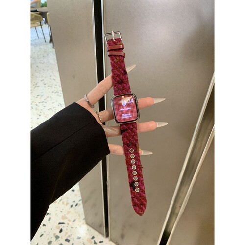 鸟格纹毛呢表带适用于s9苹果手表s10代applewatch8代s765SE女款