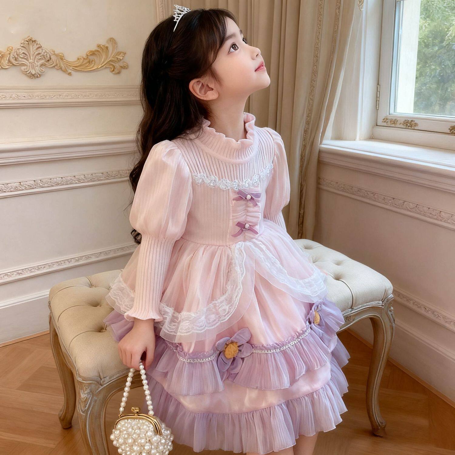 新款2025女童秋冬洛丽塔公主洋气儿童小女孩礼服连衣裙裙子中大童