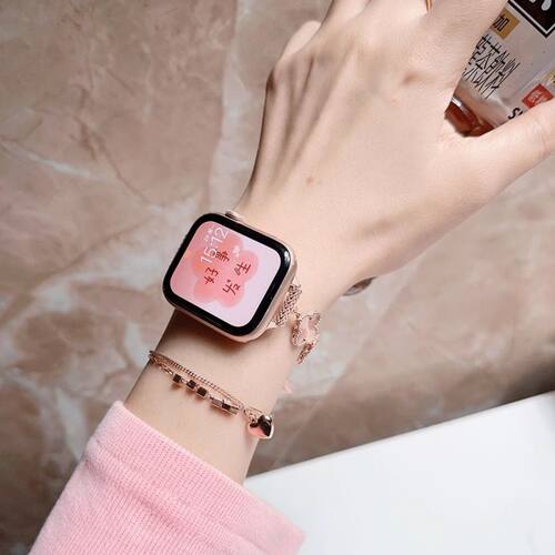高级四叶草百搭金属表带适用于Applewatch10细款伸缩链iwatch98SE