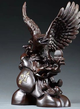 速发黑檀木雕大展鸿鹰实木老鹰摆件业图商务家居开雄办公桌摆设工