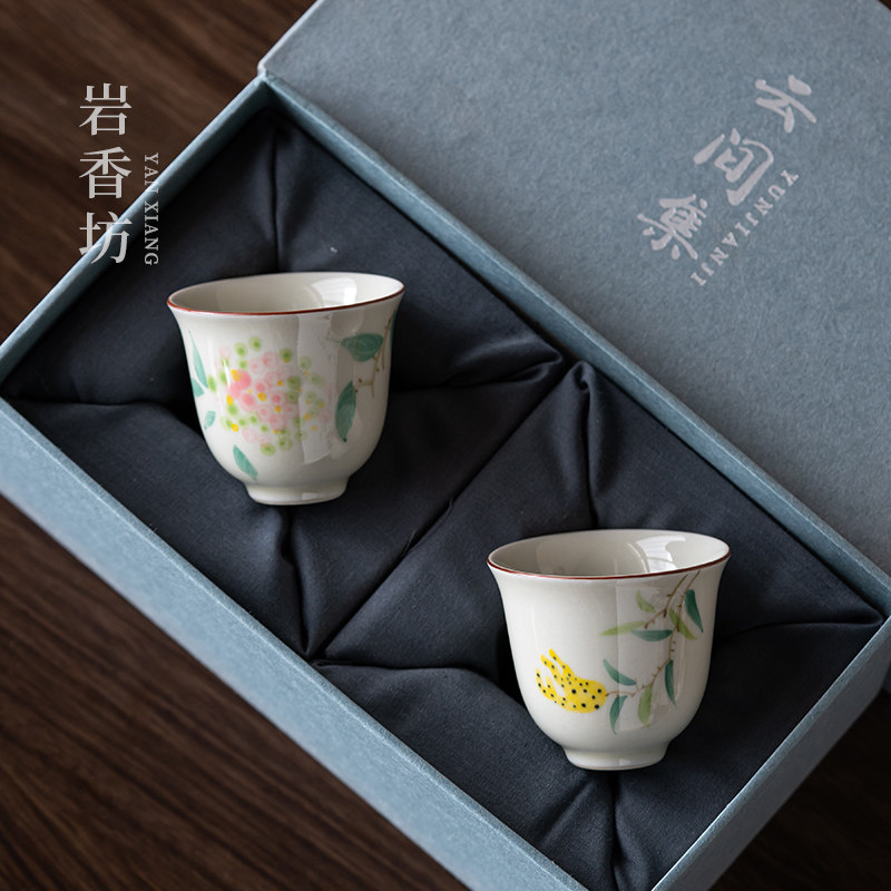 速发草木灰手绘绣球花小茶杯釉下彩用功夫品茗杯陶家瓷士单