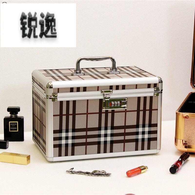 速发首饰盒饰纳护高级密码锁可携式大容量化妆品盒肤品收纳箱首收