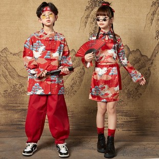 速发中国风少儿演出服元装孩古风舞蹈服男孩啦旦小学生啦唐队表演
