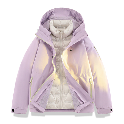 多巴胺冬季撞色拉链情侣冲锋羽绒内胆防水户外三合一外套