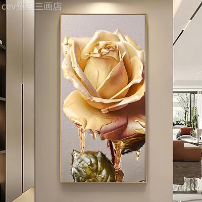 网红画花开富贵进镶风门玄关装饰画发钻艺术壁光正对门侘寂肌理挂