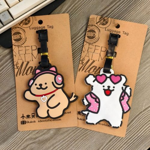 卡通可爱插画线条小狗小鸡毛行李牌旅行登机托运吊牌箱包标识牌