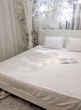 ins风韩国白色夹棉床盖单件水洗棉绗缝1.K5米1.8m床单床笠款床垫