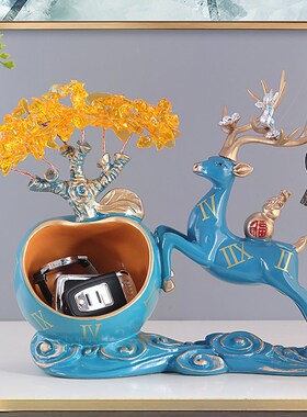 玄关钥匙收纳摆件发财树s鹿入户门口客厅办公室装饰品乔迁新居礼