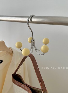 奶油实木旋转挂钩衣帽o间衣架收纳挂衣家用衣柜防滑无痕晾衣杆ins