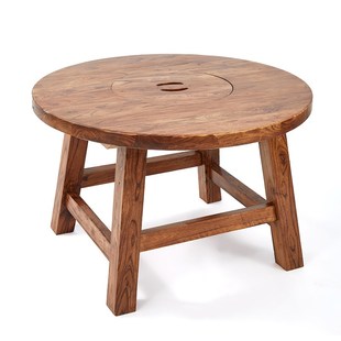 老榆木阳台围炉煮茶桌子器t具全套烤火炉烧烤桌木质家用室内电陶