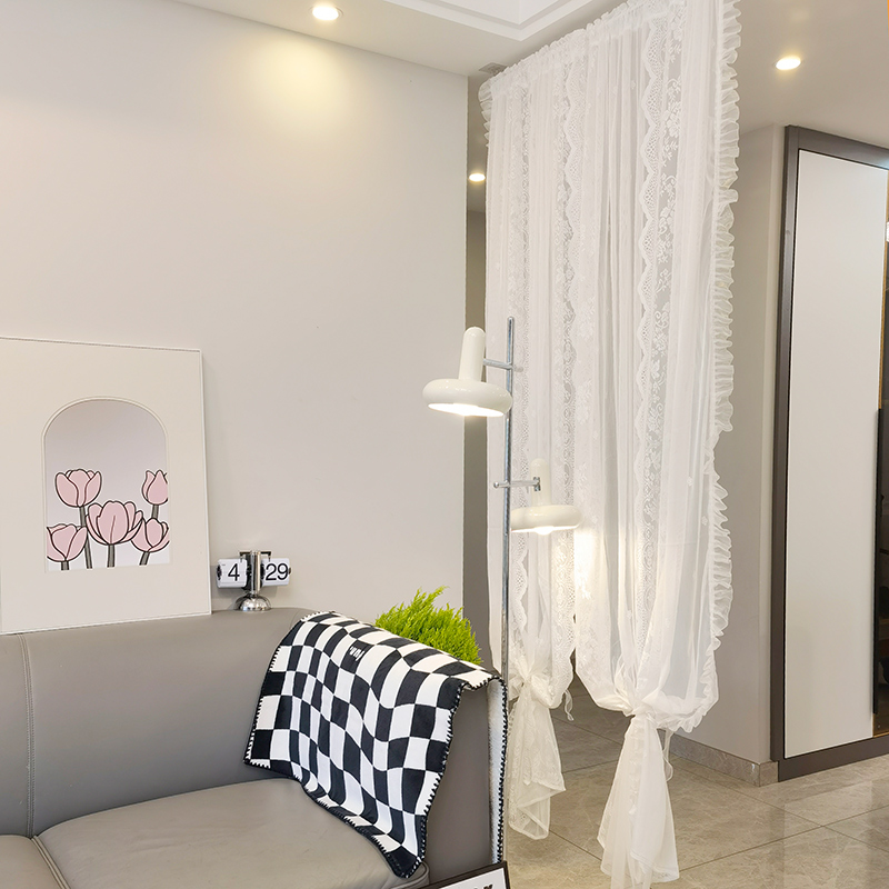 卧室少女蕾丝隔断遮光帘挂帘屏风免打孔安M装窗帘纱帘隔断客厅柜