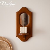 复古置物架隔板收纳法式 卧室壁饰客厅化妆镜子实S木挂墙面中古装