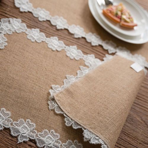 黄麻桌旗蕾丝花j边美式法式餐桌装饰餐垫玄关盖巾餐具垫长条桌布