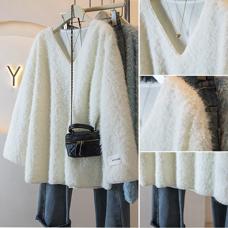冬女装新款高级感慵懒风羊绒设计感厚款宽松型百搭上衣