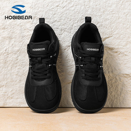 HOBIBEAR男鞋春秋网面透气运动鞋男士4E宽楦赤足鞋女士大头健步鞋
