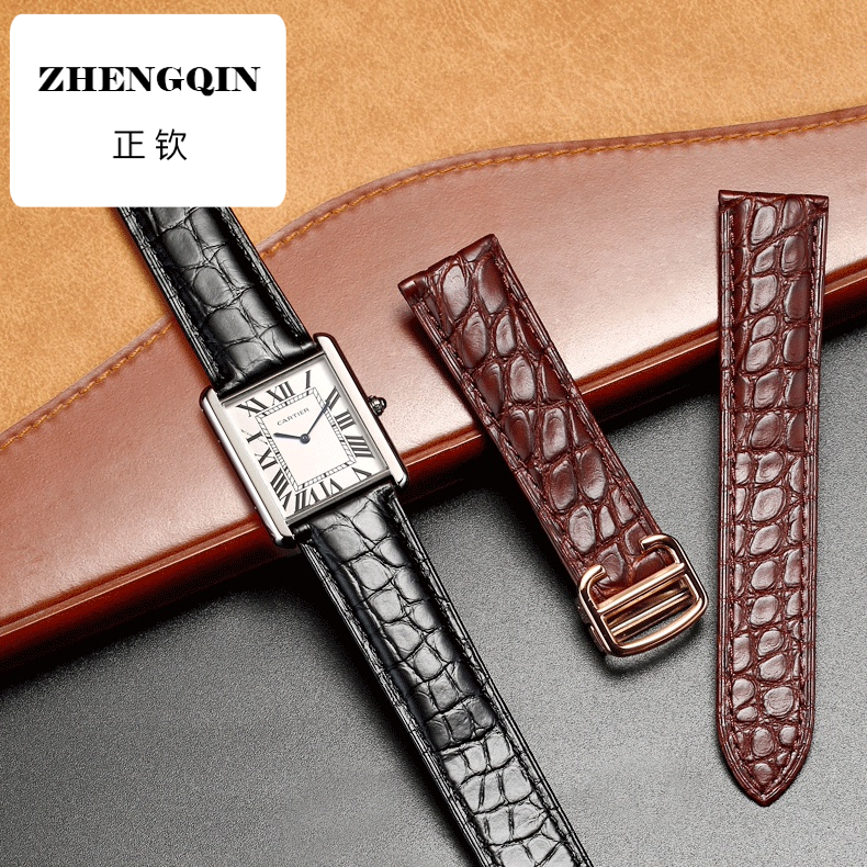 适用代用卡地亚坦克蓝气球同款手表表带男女士伦敦通用鳄鱼皮真皮